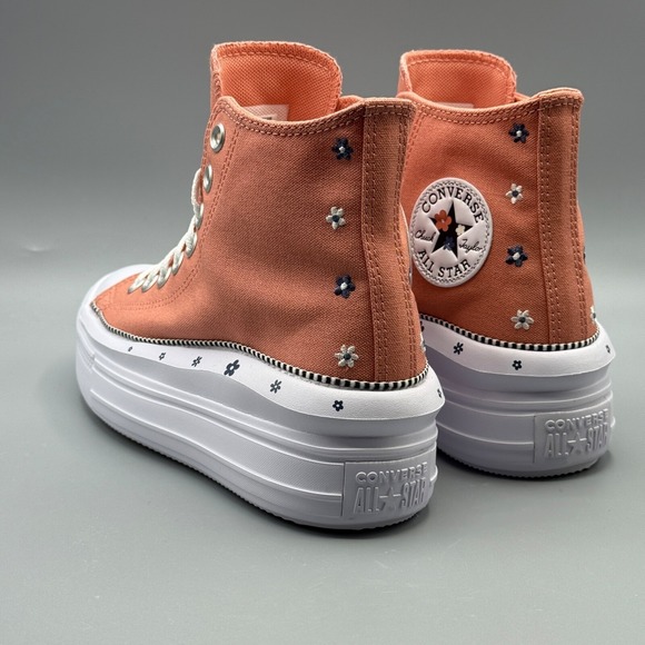Converse Women's 9.5 Sneakers Platform Peach Embroidered Flowers A14266C - Picture 9 of 12